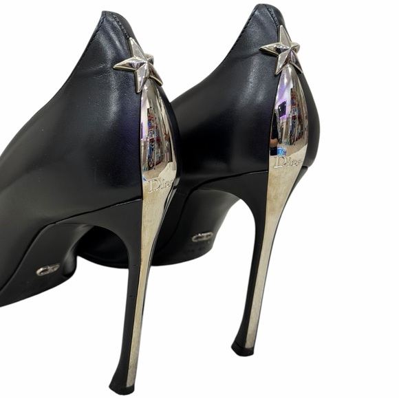 Authentic Christian Dior Dior Nova Pumps Black Leather Star Heel 37.5 10cm Heels - Picture 7 of 12
